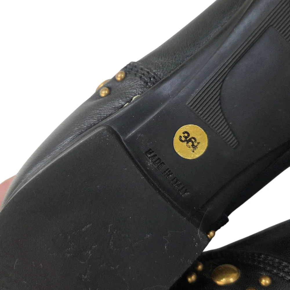 Attilio Giusti Leombruni AGL Leather Ballet Flat Shoes 36.5 6.5 Black Gold